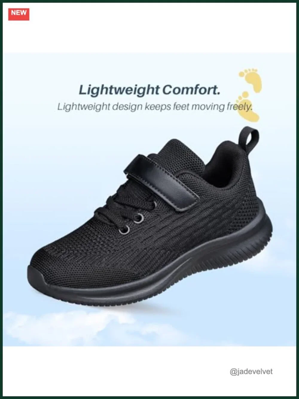 Unisex Kids Hook & Loop Sneakers Breathable Lightweight Running Shoes Non-Slip